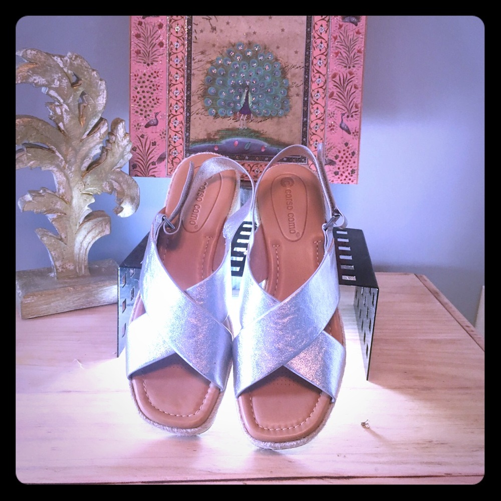 Silver wedge sandals